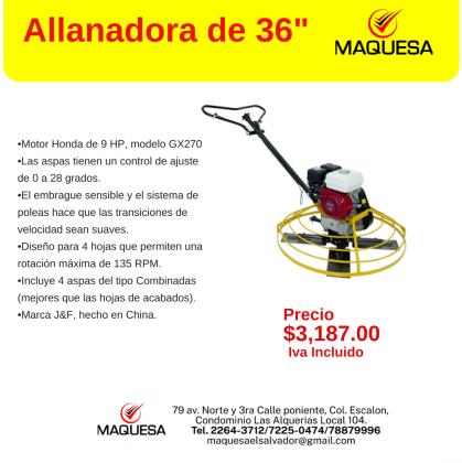 Allanadora de 36 pulgadas motor Honda